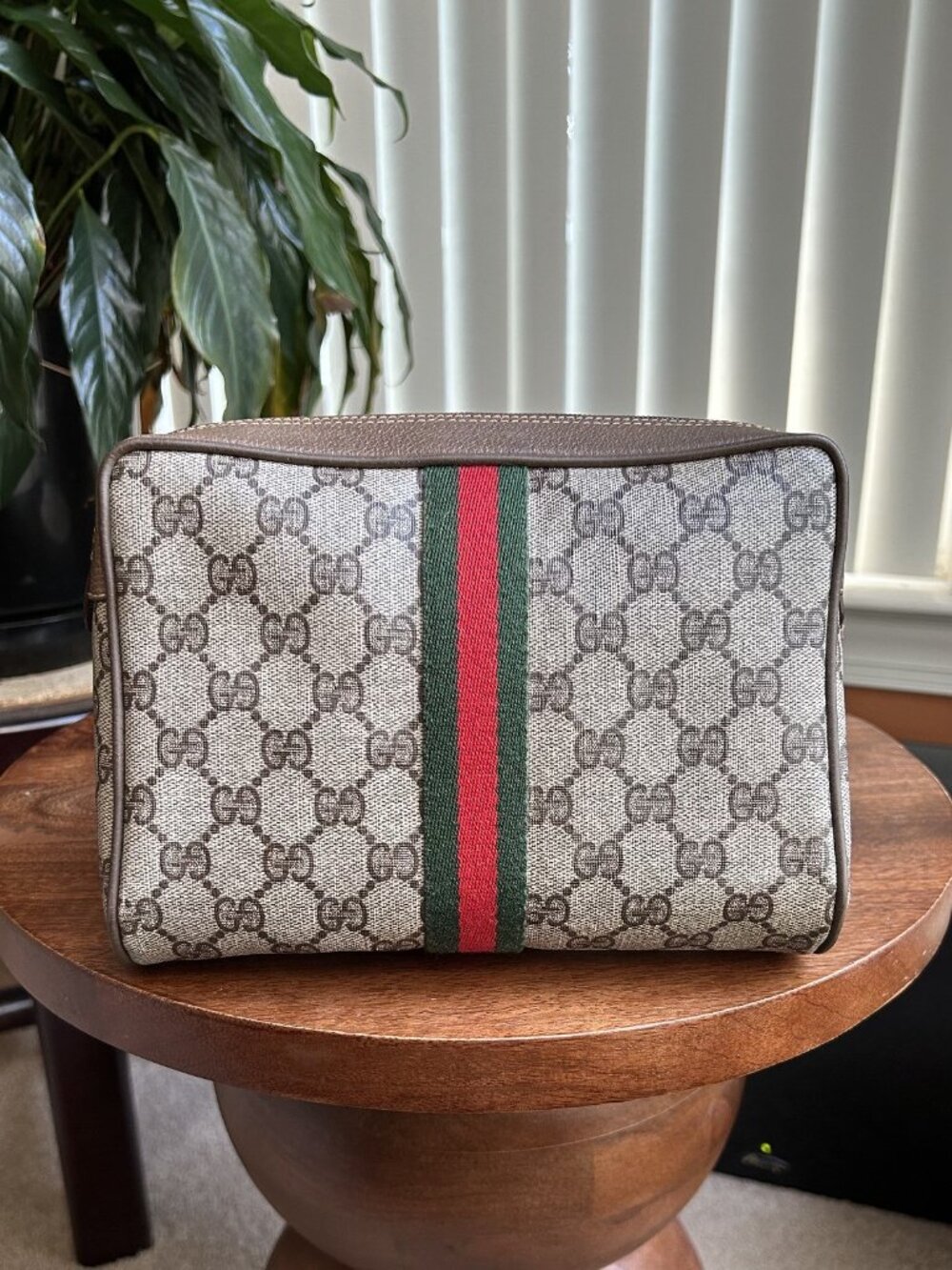 GUCCI GG Supreme Web Sherry Line Clutch, Pouch, Brown, Taupe - Picture 3 of 11